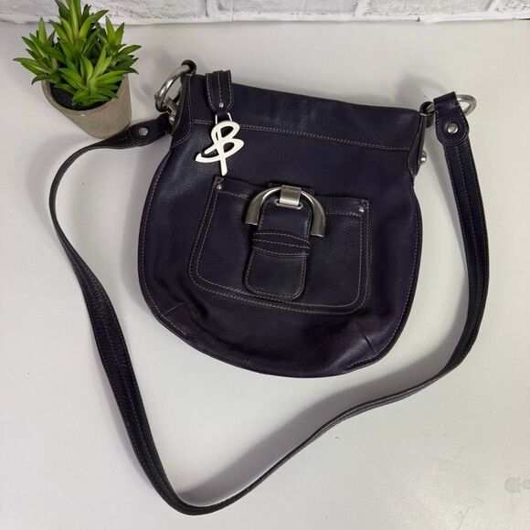 B. Makowsky Buckle Purple Crossbody Leather Bag - Picture 1 of 8